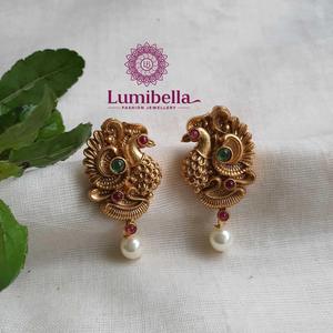 24K Gold Plated Stainless Steel Peacock Stud Earrings - Product Image 4