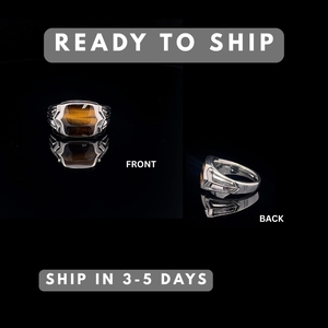 Bague signet pour homme en gros avec pierre naturelle œil de tigre jaune en argent sterling 925 - Product Image 3