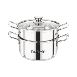 Vaporizador Maxfresh duradero de acero inoxidable de 2 niveles con tapa de vidrio de fácil limpieza para cocinar al vapor en el hogar u oficina - Product Image 1