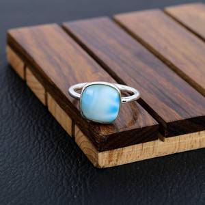 Anillo de Larimar Chapado en Plata de Ley 925 Hecho a Mano con Gema Cuadrada en Corte Cojín y Engaste de Bisel, Anillo Solitario, Joyería Fina al por Mayor - Product Image 6