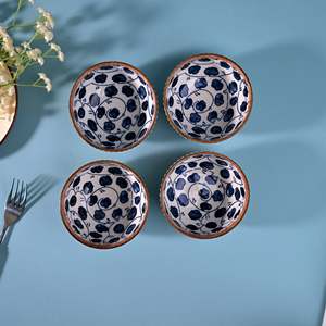 Modern Design Handpainted Ribbed Porcelain Soup Bowls Eco-Friendly <b>Microwave</b> Oven Safe <b>Set</b> of 4 - Product Image 2