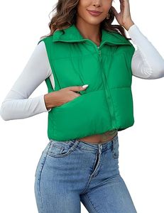 Chaleco Acolchado Verde para Mujer con Cuello Alto y Cierre de Cremallera, Prenda Exterior Informal sin Mangas, Color Sólido, Ligero y Cálido para Invierno - Product Image 3