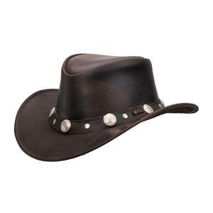 Sombrero Vaquero de Cuero Color Cobre Pulido con Ala Ancha y Banda Decorativa con Tachuelas Blancas - Product Image 1