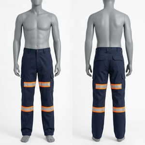 Unisex <b>Black</b> Heavy Duty 300GSM Polyester Canvas <b>Work</b> <b>Pants</b> Reflective Tape Panels Safety Utility Cargo CE Certified Custom Logo - Product Image 2