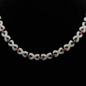 Collar de Eslabones Infinitos de Moissanita con Piedra Roja, Cadena Estilo Hip Hop, Joyería de Lujo para Hombre y Mujer - Product Image 1