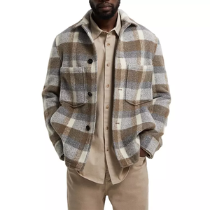 Vente en gros OEM 2023 – Veste chemise unisexe en toile à capuche et col montant, style streetwear, doublée, manches longues, chaude, à carreaux - Product Image 1