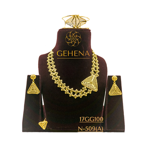 Diseñador elegante de moda 24K chapado en oro 5 gramos Collar corto conjunto pendiente anillo mujeres boda fiesta étnico personalizado-Sexy elegante - Product Image 1