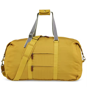 Yellow Canvas <b>Duffel</b> <b>Bag</b> with Striped Handles Zipper Closure Large Capacity Travel Weekender <b>Bag</b> - Product Image 3