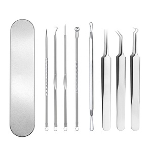 Professional 8 Piece Stainless Steel Acne Extractor Kit Blackhead Whitehead Remover <b>Tools</b> Set with Custom Logo Label Case - Product Image 1