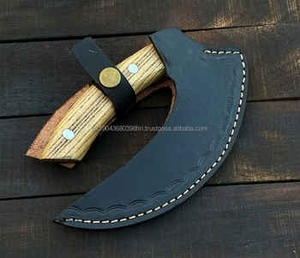 Cuchillo para Pizza de Acero de Damasco Industrial Hecho a Mano, Profesional, con Mango de Madera Personalizado y Funda de Cuero, Garantía de 3 Años - Product Image 1