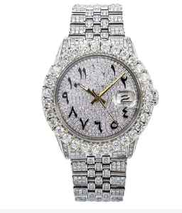 Montre de luxe pour homme en acier inoxydable, diamants sertis, chiffres arabes, 41 mm, verre, style hip-hop, montre en moissanite - Product Image 2