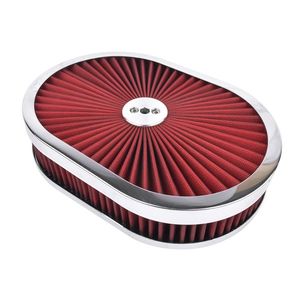 12\" Oval Super Flow Thru Air Filter Washable for SBC Chevy & for Ford 5 1/8 Carb Neck 4 Barrel - Product Image 1