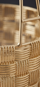 Panier de rangement moderne en fil doré tressé, avec poignée centrale haute, bol en métal ouvert, support de table de cuisine - Product Image 2