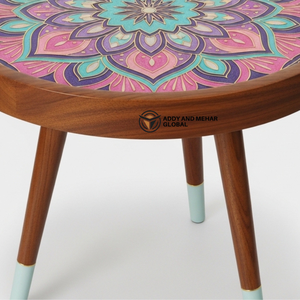 Pink Meena Design Wooden <b>Stool</b> – Handcrafted <b>Round</b> Decorative Accent <b>Stool</b> for Living Room & Bedroom - Product Image 4