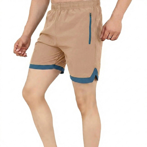 Pantalones cortos deportivos de secado rápido con bolsillo con cremallera, cintura elástica, longitud media, de poliéster tejido, ligeros para correr, para hombre - Product Image 3