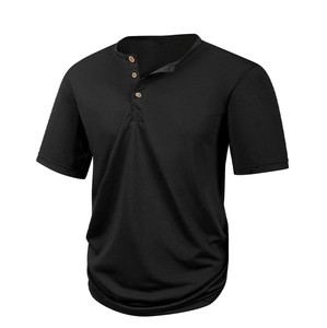 T-shirt Henley à manches courtes bleu marine pour homme, coupe classique, tricoté, couleur unie, col rond, design décontracté, dernière collection 2026, OEM ODM - Product Image 4