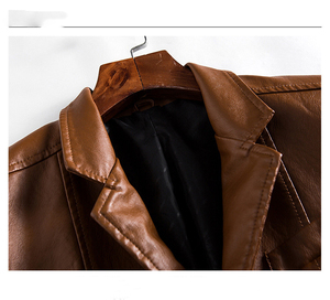 <b>Men's</b> PU Leather <b>Jacket</b> Slim Fit Turn-down Collar Single Button Solid Color Waterproof <b>Smart</b> Casual Autumn Wear Boho/Western - Product Image 4
