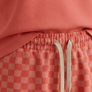 Women's 2 Piece Shorts Set Solid <b>Coral</b> T Shirt and Checkered Above Knee Shorts Casual Spring Summer Wear - Product Image 5