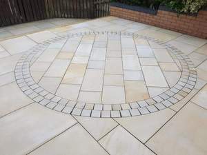Modern Natural Sandstone Patio <b>Paving</b> <b>Stones</b> | Machine Cut Sandblasted Calibrated Sandstone Slabs for Exterior Flooring - Product Image 1