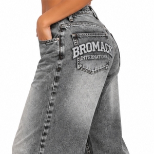 Jean en denim délavé pour femme, coupe large, style streetwear décontracté, effet vintage, poches avant et arrière - Product Image 4