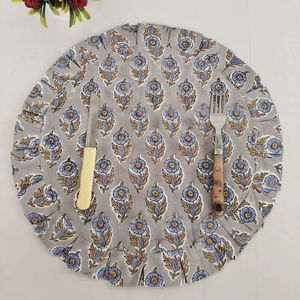 Modern Reversible Grey Placemats Floral Hand Block Print Frill Edge Reusable Disposable Wedding <b>Dining</b> <b>Table</b> Decor Home Banquets - Product Image 1