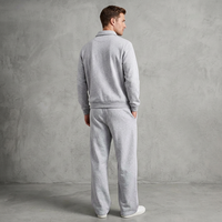Ensemble de survêtement gris pour homme, en polyester, couleur unie, décontracté, pour l'automne, coupe régulière, col semi-zippé, avec passant pour serviette latéral et fermeture avant
