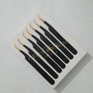 Pince à épiler pour extensions de cils en acier inoxydable dentelé à 45 degrés, revêtement noir mat, poignée dorée, logo personnalisé, beauté - Product Image 4