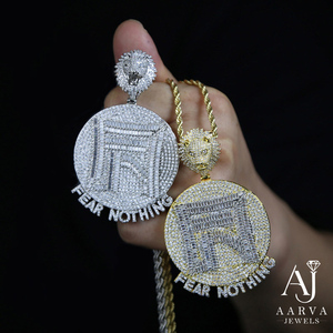 Iced Out Lion Head Pendant Necklace Round <b>Letter</b> Charm Moissanite Paved Rose Gold Plated Silver Link Chain Hip Hop Jewelry - Product Image 1