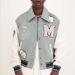 Custom High Quality Chenille Patch Green Vintage <b>Hip</b> Hop Windproof Eco-Friendly Varsity Jacket <b>for</b> Men Baseball - Product Image 6