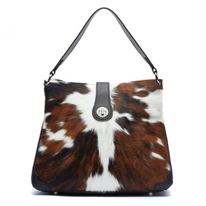 Sac fourre-tout classique en cuir véritable à poils, avec fermeture éclair, ouverture supérieure, sac à bandoulière, mode, multifonction, portable - Product Image 1