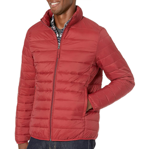 Mens Lightweight <b>Packable</b> Puffer <b>Jacket</b> Insulated Full Zip Quilted Coat with High Neck Collar in Brick Red for Cold Weather - Product Image 1
