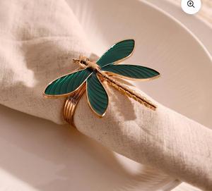 Anillo para servilletas con diseño de libélula, alas verdes, tono dorado, decoración moderna para mesa, accesorio para boda, diseño duradero, 5 cm de ancho - Product Image 1
