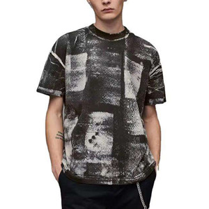 Camiseta de Hombre con Estampado Personalizado, Lavado Ácido, Estilo Vintage, Algodón Lavado, Diseño Gráfico, Ropa Moderna para Uso Diario y Cómodo - Product Image 1