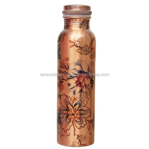 Bouteille d'eau en cuivre pur 100% 900 ml imprimée Bouteille d'eau en cuivre métallique de qualité supérieure Design de luxe - Product Image 6