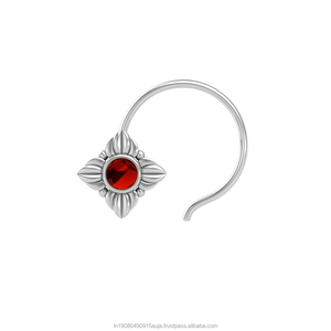 Pendiente de Nariz con Engaste de Granate Redondo en Plata de Ley 925, Estilo Indio, para Mujeres y Niñas - Product Image 1