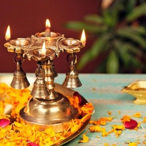 Antique Style Brass Oil <b>Lamp</b> Set with Engraved Back Design, Multi Diya Stand for Religious Puja and Cultural Festive Decoration - Product Image 4