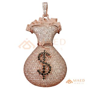 Pendentif Sac d'Argent Hip Hop Or Rose Moissanite Iced Out, Bijoux de Rappeur, Streetwear de Luxe, Cadeau pour Hommes US - Product Image 5