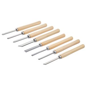 Set di 8 Utensili per Tornitura del Legno con Lame in Acciaio al Carbonio per Intaglio del Legno: 2 Scalpelli Obliqui, 1 Scalpello a Punta, 1 Scalpello da Taglio, 1 Scalpello a Punta Fine, 3 Scalpelli per Tornio - Product Image 1
