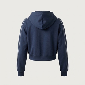 High Quality <b>Women's</b> Navy <b>Blue</b> Cropped Hoodie Long Sleeve Drawstring Hooded Sweatshirt Letter Print <b>Fleece</b> Casual Autumn - Product Image 3
