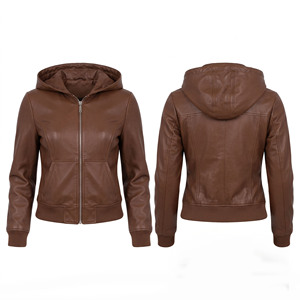 Chaqueta de Cuero Sintético Marrón con Capucha para Mujer, al por Mayor, Personalizada, OEM, Informal, de Invierno, a la Moda, Chaqueta de Cuero PU para Dama - Product Image 5