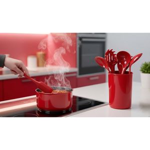 Set di 6 Utensili da Cucina Resistenti al Calore con Portautensili, Spatola, Cucchiaio Forato, Mestolo, Senza BPA, con Accessorio da Bancone - Product Image 3