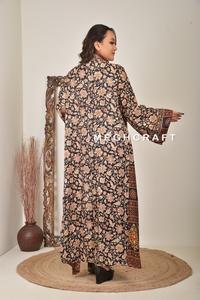 Japanese Style Recycled Silk <b>Kimono</b> Women's Floral Print <b>Long</b> Casual Robe with Cut <b>Sleeves</b> Comfortable Loungewear - Product Image 2