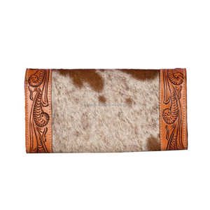 Handtooled fleur Design portefeuille à trois volets femmes à la main en cuir pochette Vintage mode carte argent fentes sac à main peau de vache - Product Image 1