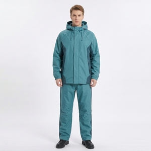 Traje Impermeable Azul Verde Azulado Moderno para Hombre, Dos Piezas, Poliéster con Costuras Selladas, con Capucha, Resistente al Viento, Ropa de Trabajo Marina - Product Image 1