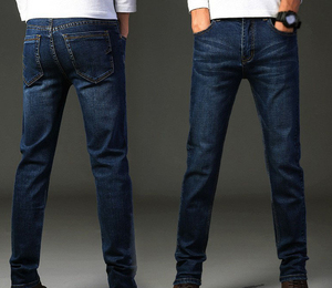 New <b>Jeans</b> Factory Direct Slim Fit Straight Leg Men's Casual Denim Pants High <b>Elastic</b> Garment Dyed 100% Cotton Breathable - Product Image 4