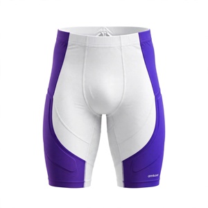 Amkoor <b>Men's</b> Compression Shorts <b>White</b> Purple Color Blocked Breathable Elastic Waist Casual Sport Short <b>Pants</b> - Product Image 1