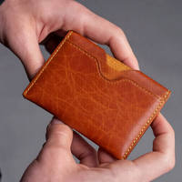 Dompet Mini Anti Air RFID Blocking Mewah Vintage Buatan Tangan, Tempat Kartu Kredit, Dompet Pendek Cokelat dengan Lapisan Katun
