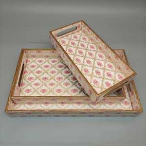 Bandeja de Servir de Madera con Esmalte Meena, Decorativa, Hecha a Mano, Organizador de Cocina y Comedor, Colección de Lujo - Product Image 1