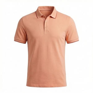 Polo en piqué de coton à manches courtes pour homme, couleur pêche, décontracté, respirant, tricoté, coupe classique - Product Image 1