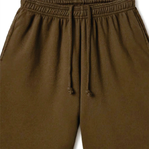 Shorts Bermuda en coton marron uni pour homme avec cordon de serrage à la taille, décontractés, mi-longs, tissés et teints - Product Image 2